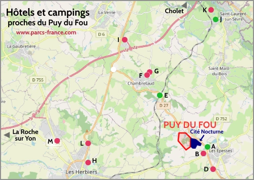 carte hotels campings proches puy du fou